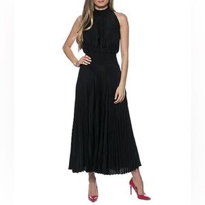MARINA Black Pleated Midi Dress Size 8